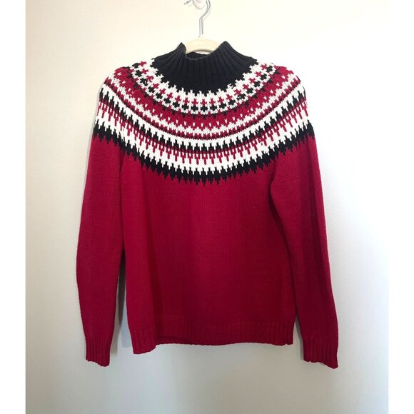 Croft & Barrow Womens Red & Black Nordic Knit Sweater S Cotton Acrylic Winter - Picture 1 of 4